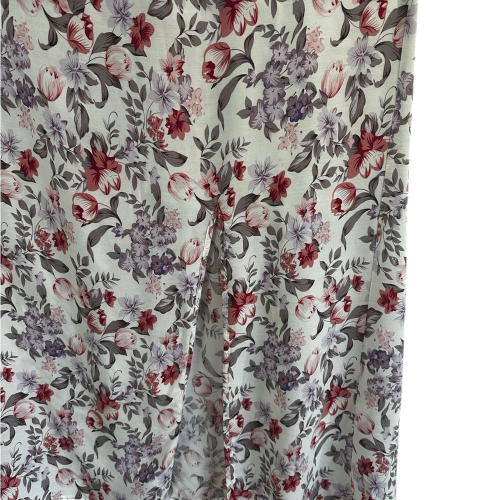 Floral Smocked Waist Maxi Dress in White with Red & Purple Flowers Prairie - Picture 6 of 15